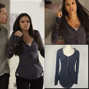 ASO Elena Gilbert Free People  Kombucha Top Henley Black Alt Color Fits Medium